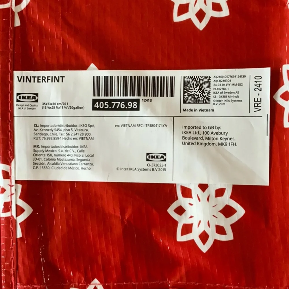 IKEA Storage Bag With Zipper Christmas Snowflake Winter Limited Edition Foldable